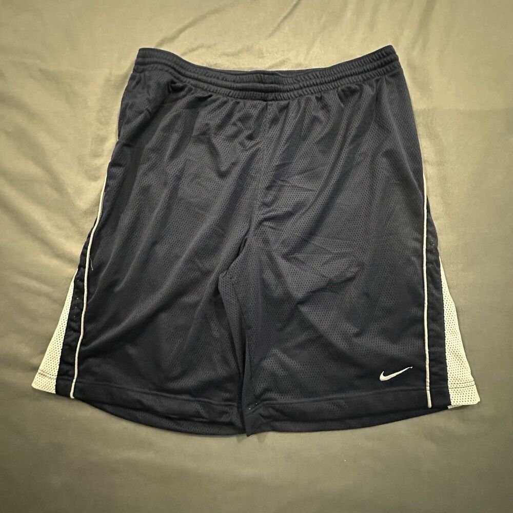 Vintage Nike Basketball Shorts Mens 2XL Navy Mesh Baggy Side Panel Stripe Y2K
